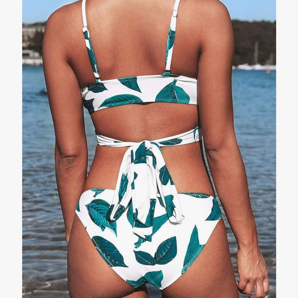 Cupshe Tropical Leaf Print Wrap Tie Bikini Set